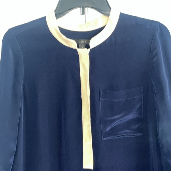 J. Crew Blue and Cream 3/4 Sleeve Silk Dress Size 4 - Picture 2 of 8